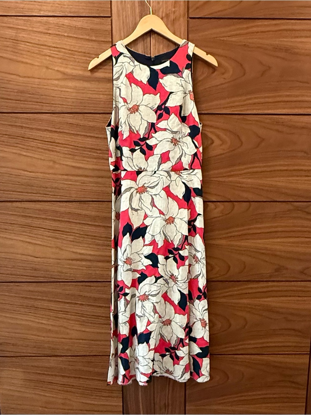 Ann Taylor NWT Linen Blend A-Line Midi Dress Floral Hibiscus Women's Size 8